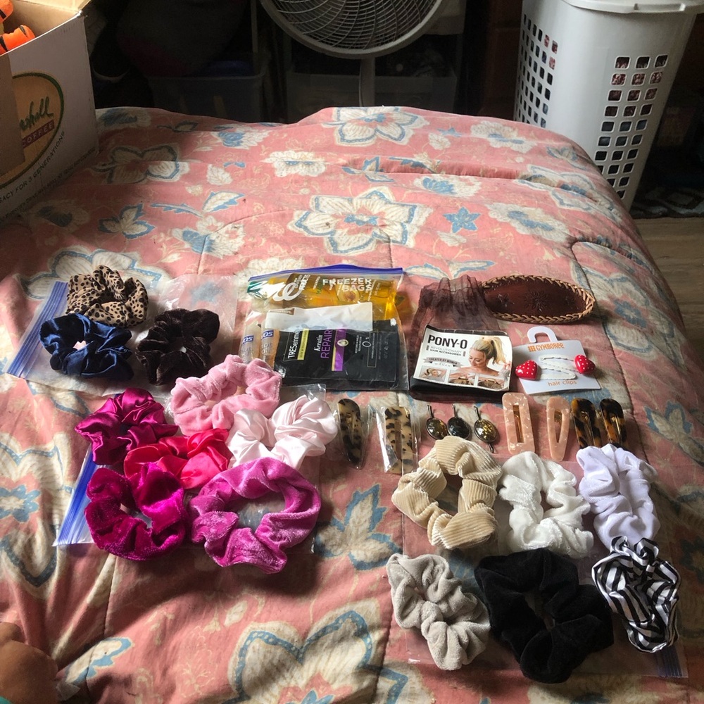 Woman’s Assorted Hair Scrunchie and Accessory Pack - Pink, White, Black, Beige